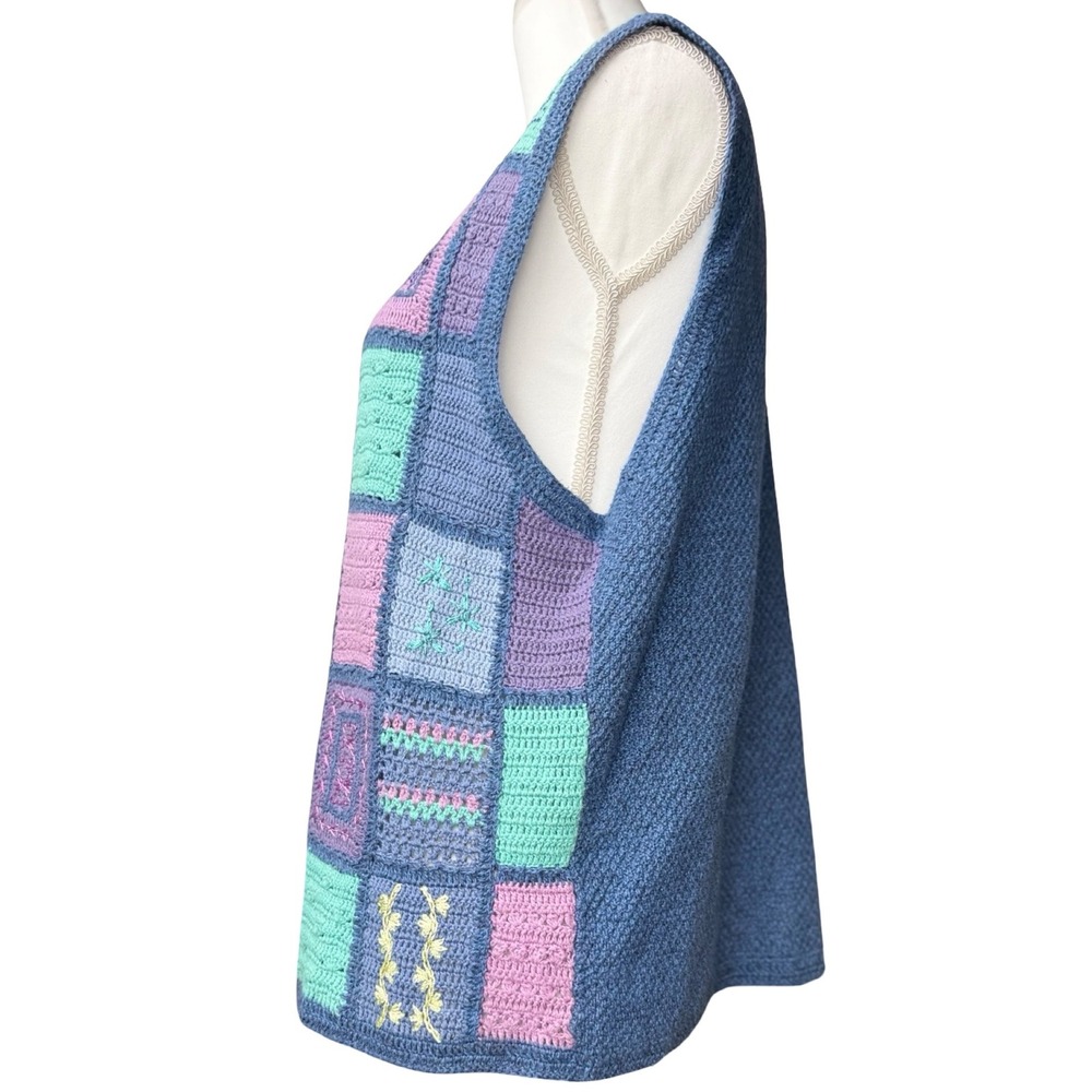 Vintage Crochet Patchwork Sweater Vest Cottagecore Granny Square Boho - Picture 2 of 7